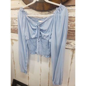 Peasant Top NWOT Romwe light Blue Crop